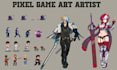 create pixel art game character, sprite sheets, animations, tilesets, UI and hud