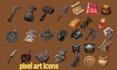 create pixel art game icons, ui, hud elements and button