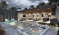 create backyard landscape, garden, patio, pool front yard design 3d rendering