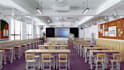 create 3d stem classroom design, library reading, educational facility, stem lab