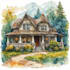 draw house illustration watercolor style