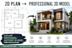 create a professional sketchup 3d model from your 2d plans