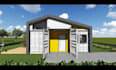 design container house, prefab home, modular home with realistic 3d render