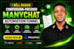 setup manychat automation whatsapp facebook chatbot sales funnel automation