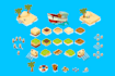 pixel art sprite sheet, isometric pixel art pixel illustration, pixel background