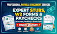 prepare stubs, payroll reports, form w2, w3 and form 1099