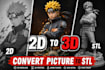 convert 2d to 3d action figure 3d anime model 3d toy and stl model