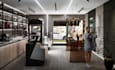 redesign ice cream shop interior, coffee shop floor plan render,retail store cgi