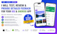 test review your ios android app, user testing, QA testing and app feedback