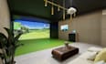 design golf simulator setup,3d golf lounge,man cave interior,indoor putting golf