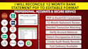 reconcile 12 month bank statement PDF to editable format