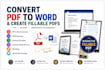 convert pdf to word, epub, mobi, interactive fillable pdf, ebook conversion