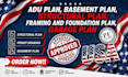 adu plan, basement plan, framing and foundation plan, garage plan
