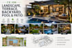 design landscape, terrace, backyard, pool, and patio