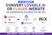 convert lovable ai or claude website design to wordpress elementor wix framer