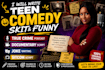write teen comedy skit funny true crime podcast documentary script joke sitcom