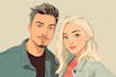 create a cartoon disney couple portrait