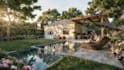 design a luxury villa landscape with photorealistic 3d rendering