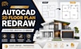 autocad 2d floor plan redraw from PDF, sketch or image