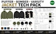 design clothing  puffer bomber varsity jacket tech pack cad for manufacturing