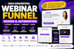 webinar funnel using gohighlevel, clickfunnels or systeme io with automation