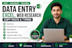do accurate data entry, excel, web research and copy paste
