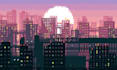 create pixel art background, retro scene, landscape, game environment