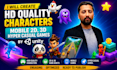 create HD quality characters mobile 2d, 3d hyper casual games by unity