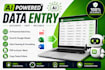 ai powered data entry, web research, excel and data cleaning