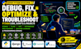 debug, fix, optimize, and troubleshoot python code,  scripts, django, flask, API