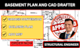 basement plan,cad drafter,adu mep,blueprint,garage conversion,building plan