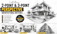 draw clean 2 point 3 point architectural perspective sketches