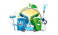 design cartoon trash cleaning soft wash logo
