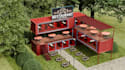 develop cgi container restaurant, pop up food court, cafe design, modular lounge