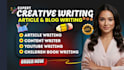 provide creative content writing seo blog copywriting ghostwriting story plot