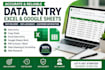 google sheets, excel data entry