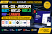 fix HTML CSS javascript, jquery, bootstrap, react node js PHP laravel bugs