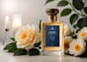 design a premium perfume label and bottle packaging