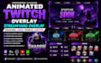 design animated twitch overlay streamyard overlay package logo panels emotes