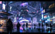 design a cyberpunk futuristic city and background