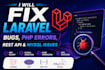 fix laravel PHP bugs, API issues and mysql errors