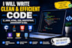 write clean and efficient c, java, HTML, css, bootstrap, javascript, and sql