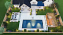design backyard landscape with patio, deck and 3d rendering