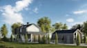 cinematic 3d riverside haven residence,modern barnhouse,site plan visualization