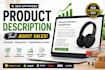 write amazon, ebay, etsy, and shopify product descriptions