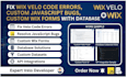 fix wix velo code errors custom javascript bugs custom wix forms with database