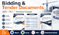 prepare bidding documents, tender documents, boq and pci