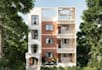 3d rooftop residential space, cantilevered balcony design, modern facade render