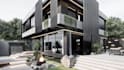elevate3d aesthetic villa facade,landscape integration,indoor living area,corona