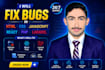 debug and fix HTML CSS javascript react PHP laravel website issues